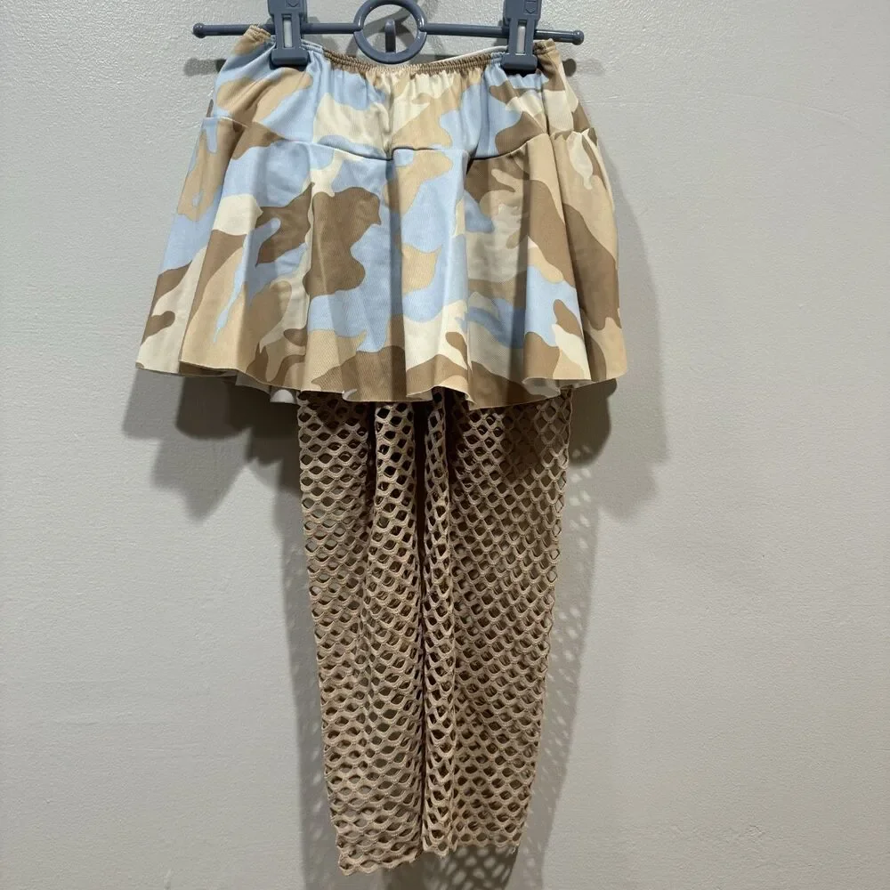 Dansco Dance Costume Camo Mesh Jacket Skirt Fishnet Leggings Girls sz Large